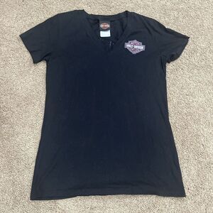 Harley Davidson T-Shirt‎ Womens Large Hill City SD BlackV-Neck Graphic Tee